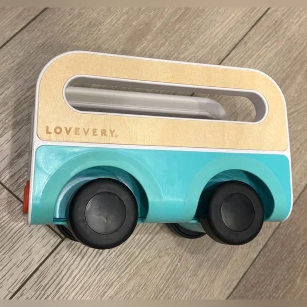 Lovevery Turquoise Pull-Along Toy Bus - Toddler Travel Toy